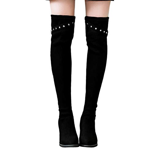 FAMILIZO Botas Mujer Otoño Botas Mujer Invierno Botas Altas De Gamuza De Las Mujeres Botas De Tacón Alto sobre La Rodilla Bota Hebilla Zapatos De Tacones Altos Mujer Botas Altas