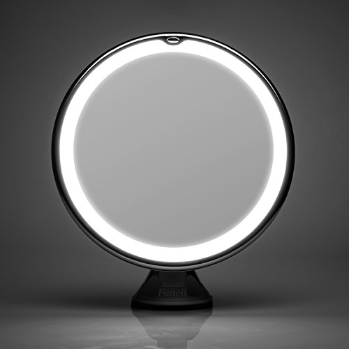 Fancii Espejo de Maquillaje con Luz LED Naturales y Aumento de 7X, Espejo Ventosa con 360 Rotación, 20 cm de Ancho, Portátil y Compacto