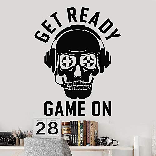 fancjj Skull Gamer Wall Decal Player Auriculares Sala de Juegos Zona de Juegos Niños Niños Dormitorio Decoración para el hogar Ventana Vinilo Pegatinas Arte Mural