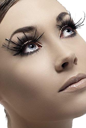 Fancy Me mujer largo Plumas Negras Pestañas Falsas Burlesque Moulin Rouge Drag Queen Despedida De Soltera Disfraz de Halloween