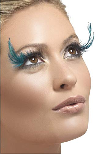 Fancy Me MUJER NEGRO LARGO/turquesa Pluma Pestañas Burlesque Drag Queen Disfraz Halloween Accesorio