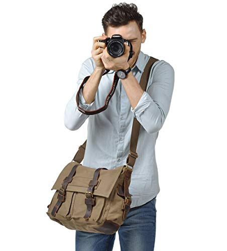 FANDARE Nuevo Bolsa Mensajero Messenger Bag Crossbody Bolso Bandolera Shoulder Bag 14 Pulgadas Portátil Estudiante Viaje Trabajo Escuela Las Mujeres Hombre Bolso Lona Light Marrón
