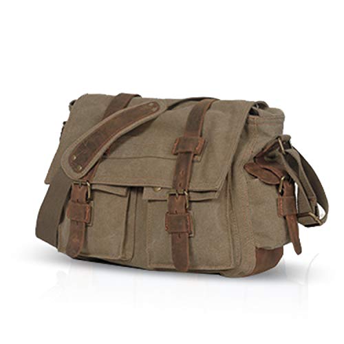 FANDARE Nuevo Bolsa Mensajero Messenger Bag Crossbody Bolso Bandolera Shoulder Bag 14 Pulgadas Portátil Estudiante Viaje Trabajo Escuela Las Mujeres Hombre Bolso Lona Light Marrón
