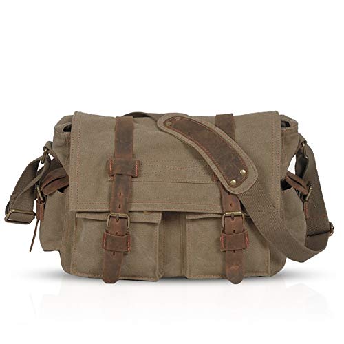 FANDARE Nuevo Bolsa Mensajero Messenger Bag Crossbody Bolso Bandolera Shoulder Bag 14 Pulgadas Portátil Estudiante Viaje Trabajo Escuela Las Mujeres Hombre Bolso Lona Light Marrón