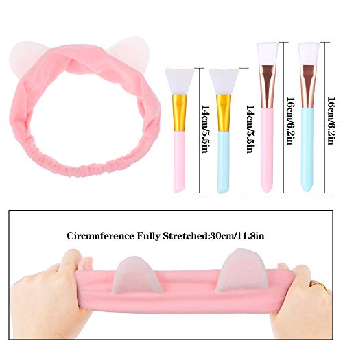 fanshiontide Cepillo de La Máscara Cara Y Diadema Orejas de Gato, Cepillo Mascarilla Facial para La Cara, Cosmética, Máscara De Ojos y Geles DIY