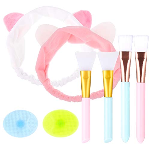 fanshiontide Cepillo de La Máscara Cara Y Diadema Orejas de Gato, Cepillo Mascarilla Facial para La Cara, Cosmética, Máscara De Ojos y Geles DIY