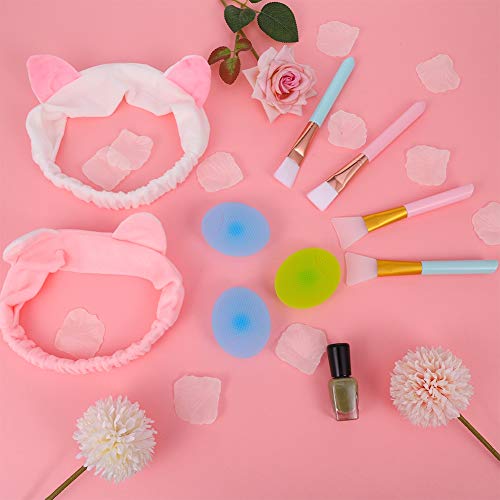 fanshiontide Cepillo de La Máscara Cara Y Diadema Orejas de Gato, Cepillo Mascarilla Facial para La Cara, Cosmética, Máscara De Ojos y Geles DIY