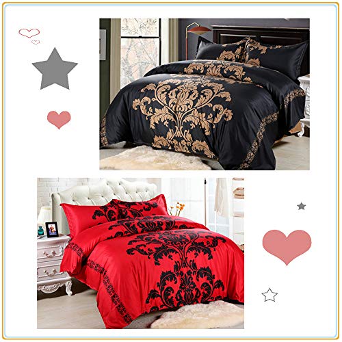 Fansu Juego de Ropa de Cama,3 Piezas Funda de Edredón con Cremallera Diseño de Impresión Microfibra Poliéster Funda de Edredón*1pcs, Funda de Almohada*2pcs (Negro,220 * 240cm)