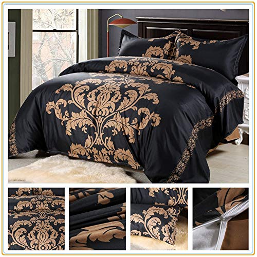 Fansu Juego de Ropa de Cama,3 Piezas Funda de Edredón con Cremallera Diseño de Impresión Microfibra Poliéster Funda de Edredón*1pcs, Funda de Almohada*2pcs (Negro,220 * 240cm)