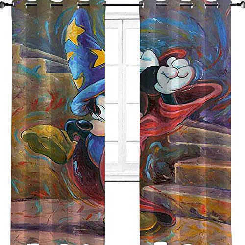 Fantasia Mickey Mouse Art Cortinas opacas para dormitorio/sala de estar cortinas térmicas aislantes para dormitorio de niños, poliéster, multicolor, 2 panel(27"W x 84"L W69cmxL214cm)
