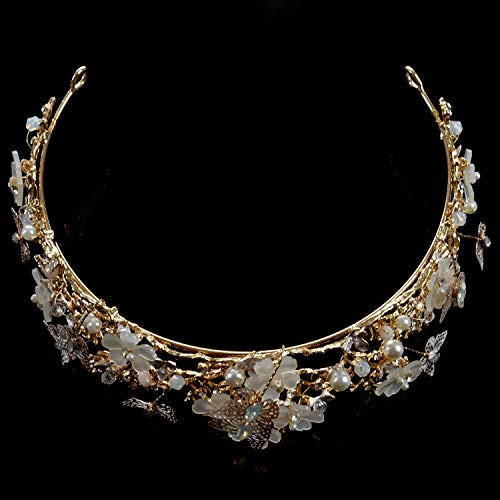 Fanuse Corona de Mariposa Flor Bola de la Boda Casco Perla Accesorios para el Cabello Nupcial Correa para el Cabello