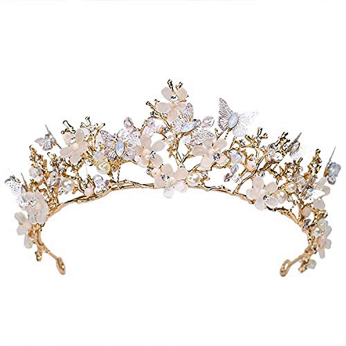 Fanuse Corona de Mariposa Flor Bola de la Boda Casco Perla Accesorios para el Cabello Nupcial Correa para el Cabello