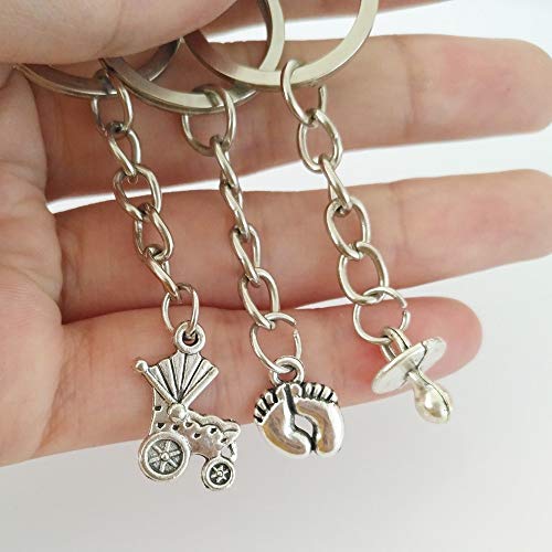 Fashion SHOP Llaveros De Manera Encantador del Carro de bebé de la Huella del Llavero del bebé chupetes Botella de alimentación del cumpleaños Llavero Lindo Chrild Clave Regalo Cadenas Decoraciones