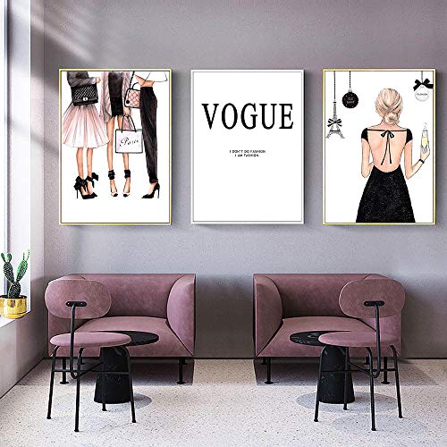 Fashion Wonmen Canvas Poster Nordic Prints Wall Art Canvas Painting Abstract Posters Vogue Painting Pop Art Wall Pictures Sin Marco 35 * 50cm * 3pcs