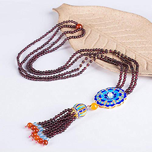 FASHLOVE Cadena de suéter de Granada, Elegante Accesorio Azul horneado, Cadena de Kebab.