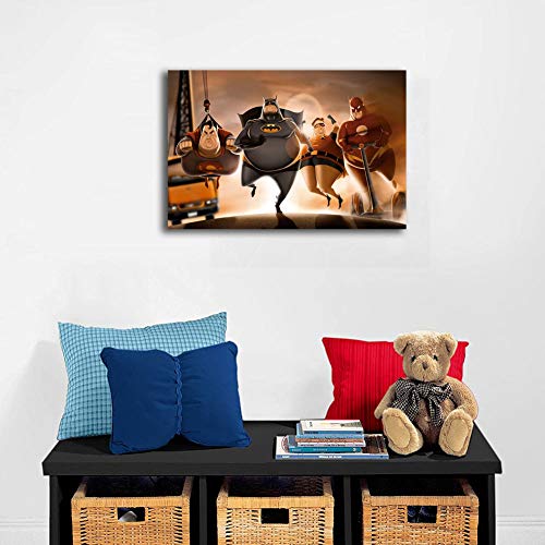 Fat Superheroes Modern Canvas Print Artwork Printed on Canvas Wall Art for Home Office Decorations 24"x18", Stretched and Ready to Hang