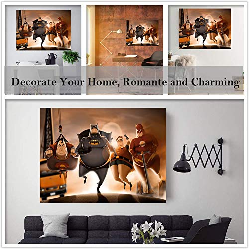 Fat Superheroes Modern Canvas Print Artwork Printed on Canvas Wall Art for Home Office Decorations 24"x18", Stretched and Ready to Hang