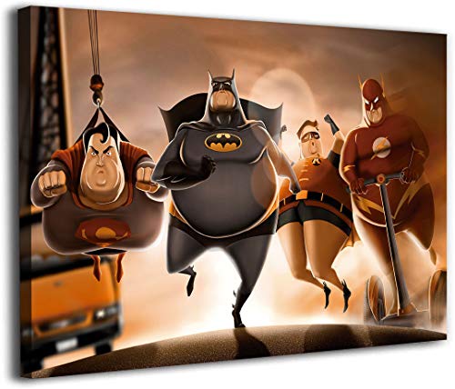 Fat Superheroes Modern Canvas Print Artwork Printed on Canvas Wall Art for Home Office Decorations 24"x18", Stretched and Ready to Hang