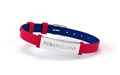 FCB Pulsera Fashion Roja, Pulsera ajustable de silicona y acero inoxidable Fútbol Club Barcelona, Producto Oficial