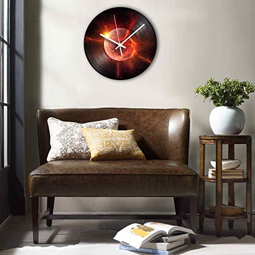 FDGFDG Planet Reloj de Pared Vintage Reloj de Vinilo de diseño Moderno Mecanismo de Silencio Decoración del hogar Relojes de Pared Retro para niños