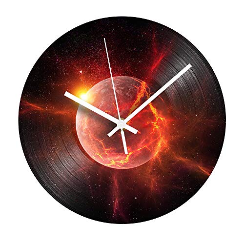 FDGFDG Planet Reloj de Pared Vintage Reloj de Vinilo de diseño Moderno Mecanismo de Silencio Decoración del hogar Relojes de Pared Retro para niños