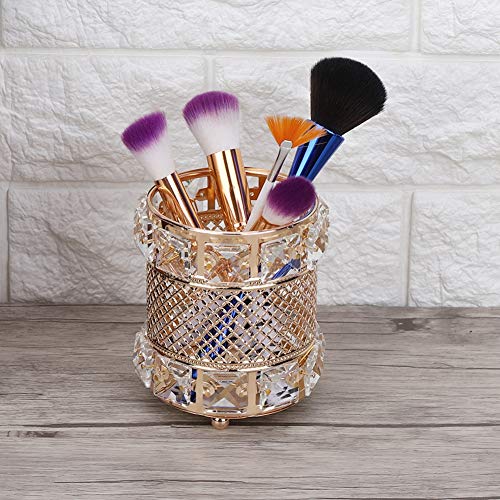 Fditt Maquillaje Dorado Pinceles Titular Copa Bling Cristal Cosmético Cepillo Pluma Lápiz Peine Organizador de Escritorio para baño Dormitorio Encimera Decoración Almacenamiento