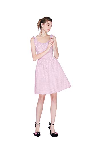 Fecha de vacaciones Premium cintura era vestido delgado Vestido de falda de señora Suspender Falda de una línea de rayas rosadas for mujer Temperamento de cintura alta Ruffle Gentle Wind Princess Dres