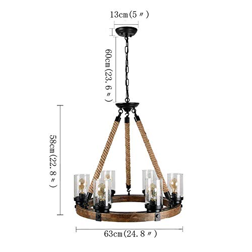 FEE-ZC Lampadario a Sospensione Lampadari In Vetro Di Vetro Casa Colonica Lampada Da Soffitto con Catena a Tirare per Sale Da Pranzo Gabbia d'Epoca Ferro Art Soggiorno E27 220 V, Black