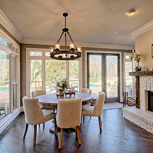 FEE-ZC Lampadario a Sospensione Lampadari In Vetro Di Vetro Casa Colonica Lampada Da Soffitto con Catena a Tirare per Sale Da Pranzo Gabbia d'Epoca Ferro Art Soggiorno E27 220 V, Black