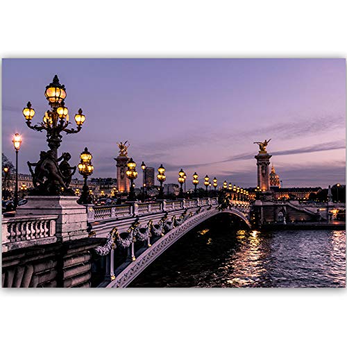 Feeby Cuadro de Pared XXL Arquitectura Impresión Lienzo Puente Río Ciudad Morado 120x80 cm