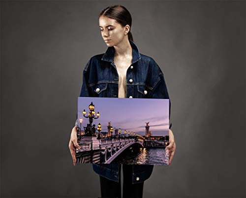 Feeby Cuadro de Pared XXL Arquitectura Impresión Lienzo Puente Río Ciudad Morado 120x80 cm