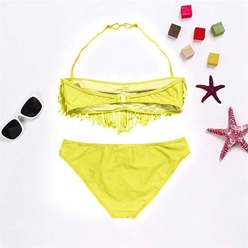 FELZ Niña Bikini Conjunto 5 6 7 8 9 10 11 12Años Viento Nacional Niñas Traje de Baño Borlas Ropa de Baño Color sólido Niña Bañadores de Verano para niñas Bañador de Dos Piezas