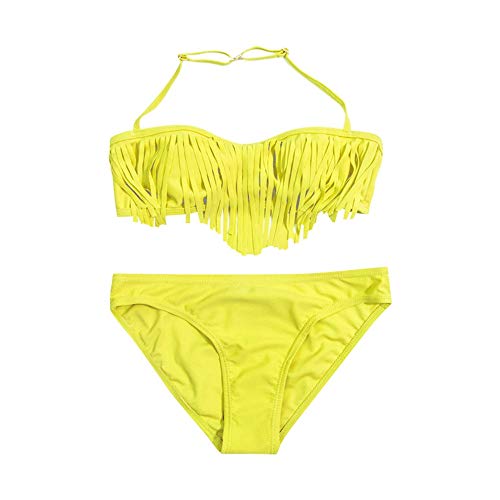 FELZ Niña Bikini Conjunto 5 6 7 8 9 10 11 12Años Viento Nacional Niñas Traje de Baño Borlas Ropa de Baño Color sólido Niña Bañadores de Verano para niñas Bañador de Dos Piezas