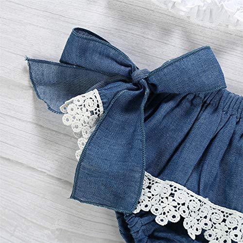 FELZ Ropa Bebe Niña Verano Recién Nacido 6 Meses a 5 Años Camiseta sin Mangas Cuello Redondo con Lazo de Encaje con Volantes + Pantalones Cortos de Mezclilla Conjunto de ropa/2pc Original Fiesta Ropa