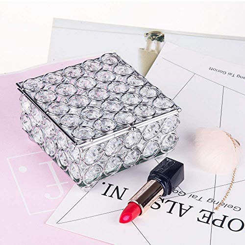 Feyarl - Joyero de cristal redondo, organizador de cuentas con espejo en el interior