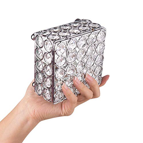 Feyarl - Joyero de cristal redondo, organizador de cuentas con espejo en el interior