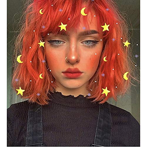 FGKLU Pelucas sintéticas Ondulado Natural Rihanna Corte Bob Peluca Corta Naranja Pelo sintético 12inch Mujer sintético Nuevo Encantador Rosa Rosada/Entradas Naturales/Peluca de la muñeca