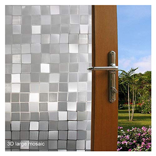 FHC Vidrio Aislante película, 45 cm de Ancho Longitud de 1 Metro Tonos Helado opacos Adhesivos Muebles de Vidrio para el Cuarto de baño, Ropa de Cama,3D Large Mosaic