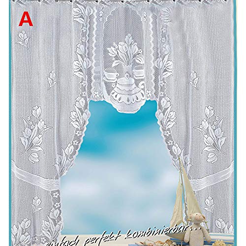 FiedFikt Elegance - Juego de Cortinas para Ventana y cenefas de Encaje para decoración del hogar con cenefas de Encaje Floral para Cocina, Dormitorio, Sala de Estar, baño, Juego de Cortinas Cortas