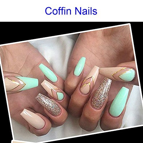 FIGHTART - Juego de 600 uñas transparentes artificiales en forma de ataúd, 10 tamaños