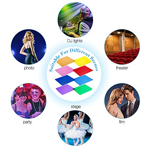 Filtros de color de lámina, corrección transparente de luz de gel para flash fotográfico (rojo, amarillo, naranja, verde, morado, rosa, azul claro, azul oscuro)