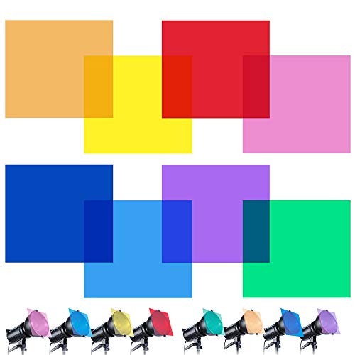 Filtros de color de lámina, corrección transparente de luz de gel para flash fotográfico (rojo, amarillo, naranja, verde, morado, rosa, azul claro, azul oscuro)