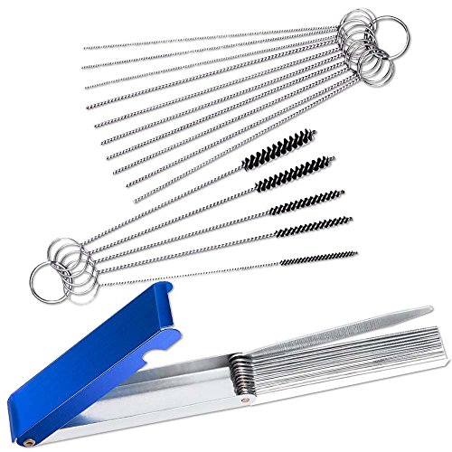 FineGood Carburadores Carbon Dirt Jet Remove Cleaner, 13 hilos de limpieza Set + 10 Cleaning Needles + 5 Nylon Brushes Tool Kit para motocicleta ATV Moped Welder Carb
