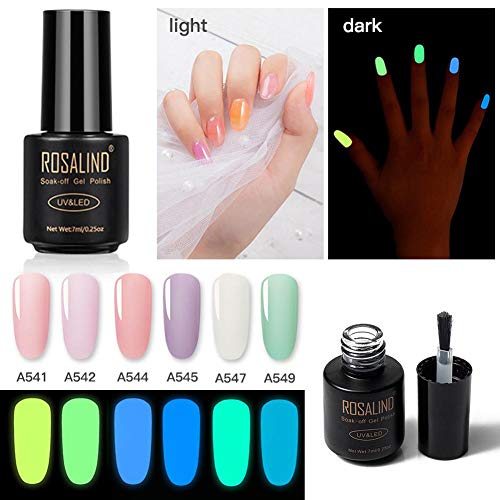 Finelyty Esmalte de uñas de Gel Fluorescente, Conjunto de Brillo seleccionado en Glow in The Dark - UV LED Soak Off Kit de Esmalte de uñas dramático Gel de uñas Nocturno 6 Colores