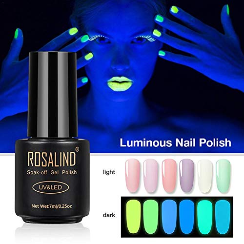 Finelyty Esmalte de uñas de Gel Fluorescente, Conjunto de Brillo seleccionado en Glow in The Dark - UV LED Soak Off Kit de Esmalte de uñas dramático Gel de uñas Nocturno 6 Colores