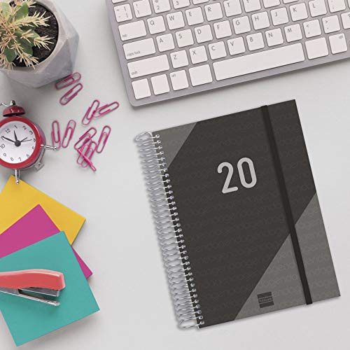 Finocam 741106020 Espiral Year- Agenda 2020,  70gr/m2, Negro, 155 x 212 mm