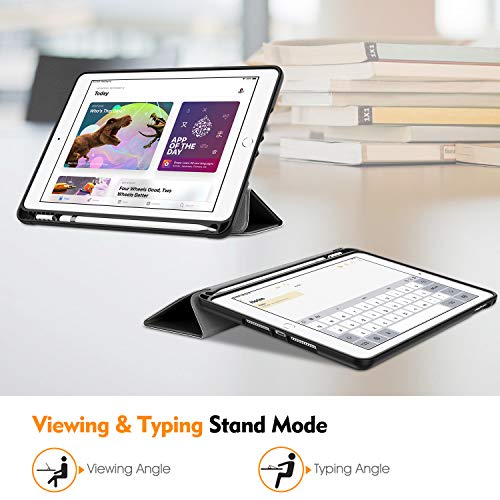 Fintie Funda para iPad 9.7 2018 con Soporte Incorporado para Pencil Original - Carcasa Ligera Trasera Protectora de TPU Suave con Función de Soporte y Auto- Reposo/Activación, Negro
