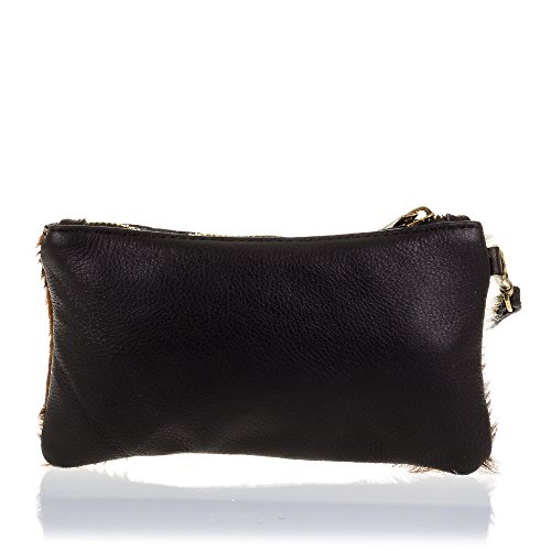 FIRENZE ARTEGIANI. Mattarello Bolso de Mano Mujer.Piel auténtica Cavallino Vaca Dollaro .Made in Italy. Vera Pelle Italiana.19x2x10 cm. Color: Vaca Marrón Negro.