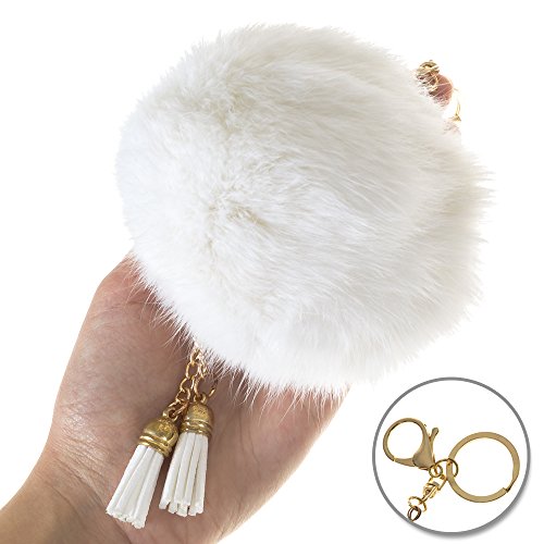 FIRENZE ARTEGIANI. Susegana Llavero Mujer.Piel auténtica Piel Conejo Rex .Made in Italy. Vera Pelle Italiana.11x11x11 cm. Color: Blanco