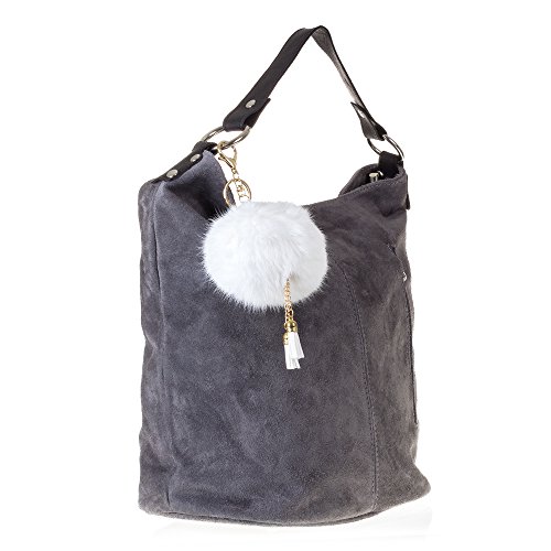 FIRENZE ARTEGIANI. Susegana Llavero Mujer.Piel auténtica Piel Conejo Rex .Made in Italy. Vera Pelle Italiana.11x11x11 cm. Color: Blanco